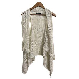 Casual Expressions Womens NWOT Cream Crochet Button Detail Waterfall Vest Large